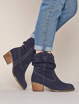 Women's 'Erica' Block Heel Western Boots in Indigo Size: 5 - Indigo - Size: 5 - Moshulu - FashionsVida