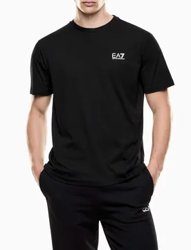 T-shirt nera in cotone a maniche corte con stampa logo sul retro - EA7 - FashionsVida