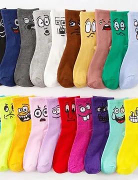Pares de Calcetines de Media Caña de unicolor para Mujeres/Hombres/Parejas/Niños, con Expresiones Lindas y Divertidas, Estilo Versátil, Casual & De - Shein - FashionsVida