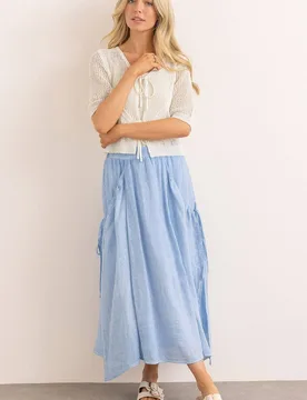 Women's Linen Blend Pull On Midi Skirt in Blue Size: XL - Blue - Size: XL - Klass. - FashionsVida