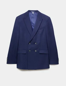 Slim Fit Double Breasted Jacket with Stretch Dark Indigo male - M&S - FashionsVida