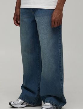 Herren Basic Baggy-Fit Jeans Hosen Antique Blue Größe 38L