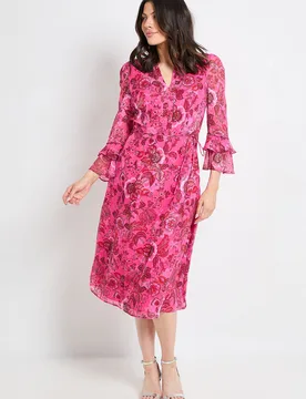Womens Paisley Burn Out Ruffle Midi Dress - Pink - Size 8 Uk - Wallis - FashionsVida