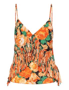 Top Smanicato Con Frange E Stampa Floreale