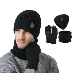 Pcs/Set Warm Winter Hat Scarf Gloves Set Lining Thicken Knit Beanie Snood Set Soft Elastic Scarf Neck Warmer Suit for Men