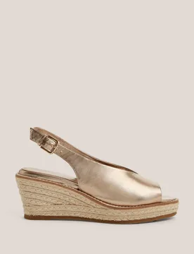 Leather Metallic Wedge Espadrilles Grey female - Hobbs - FashionsVida