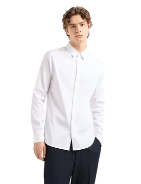 Exchange Camicia A Maniche Lunghe Slin 0113 White / White S - Armani - FashionsVida