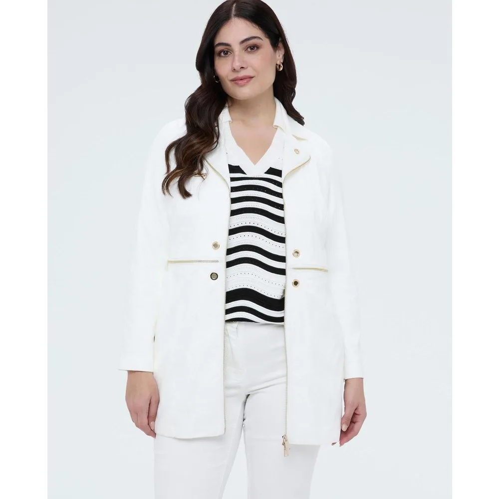 Abrigo de mujer soft touch con cremalleras decorativas - Fiorella Rubino - FashionsVida