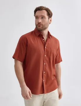 Camisa de hombre manga corta de lino algodón lisa fit regular - Dustin - FashionsVida