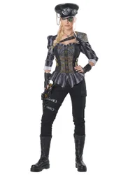 Steampunk-Kostüm für Damen Steampunk-Offizier 8-teilig grau-schwarz - female