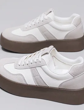 Zapatillas de tenis beige y blancas, nuevas zapatillas de tenis casuales para mujer, zapatillas de tenis de suela gruesa, cómodas y elegantes, ideale - Shein - FashionsVida