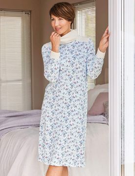 Nachtkleid Thermowärme - Weiß geblümt - female - Size: 48