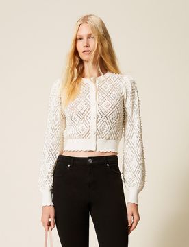 Cardigan avec losanges et perles