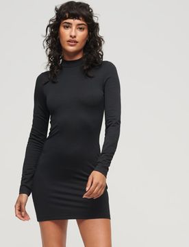 Superdry Damen Jersey-minikleid mit Angedeutetem Ausschnitt Schwarz - Größe: 36