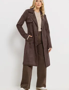Women's Tall Faux Suede Trench Coat in Chocolate Size: 12 - Chocolate - Size: 12 - Long tall sally - FashionsVida