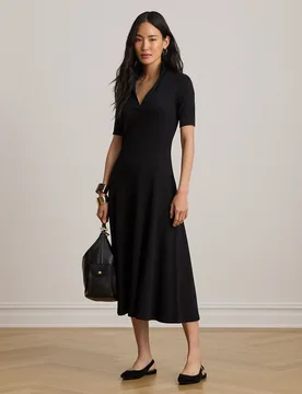 Vestido midi tipo polo de algodón con un toque elástico - Lauren Ralph Lauren - FashionsVida