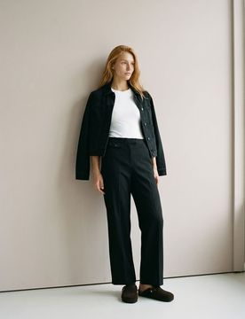Pantaloni wide leg con misto lana e viscosa - nero
