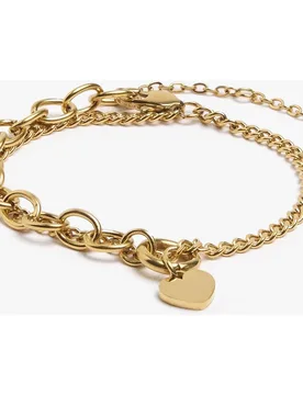 Pulsera de cadena de acero inoxidable con eslabones y abalorio de corazón - Parfois - FashionsVida