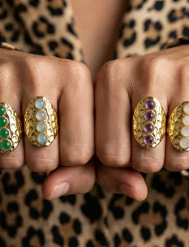 SHINGEMBrass Hammered Gold-plated Statement Ring with Natural Semi-Precious Crystals Multi-Color Chunky Ring for Women - Aliexpress - FashionsVida