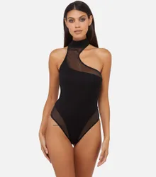 Lola Asymmetric Mesh & Jersey Body - Black - Size: 20