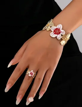 European American punk style metal enamel glaze fivepetal flower bracelet and ring set, vacation beach travel jewelry - Aliexpress - FashionsVida