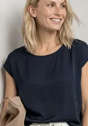Dropped Shoulder Blusenshirt mit Rundhals female Blau