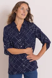 Women's Geometric Foil Print Blouse in Navy Size: 18 - Navy - Size: 18