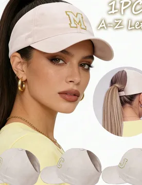 Gorra de béisbol con agujero para coleta y bordado de 26 letras para mujer, sombrero multifuncional para el sol, primavera/verano, vacaciones, viajes - Shein - FashionsVida