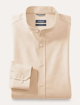 Flanell Stehkragen-Hemd, Regular Fit#noch offen: Größenlauf, Farbe Beige, 45/46, weich angeraute Baumwolle mit Stehkragen Herren - Walbusch - FashionsVida