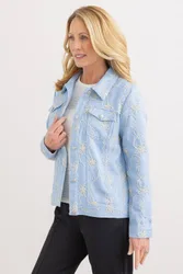 Embroidered Shimmer Jacket - Blue - Size: 12