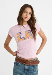 T-Shirt mit LA-Aufdruck Kaugummirosa S