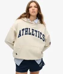 Superdry Damen Athletic Essentials Kapuzenpullover Lockere Passform Weiß - Größe: 40