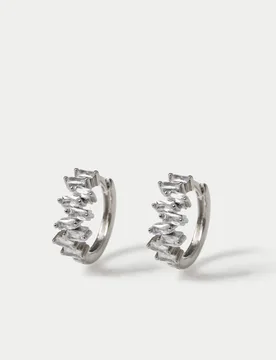 Cubic Zirconia Baguette Stone Earrings Silver female - M&S - FashionsVida