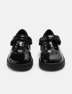 Kids' Leather Heart Riptape School Shoes (8 Small-2 Large) Black Female - M&S - FashionsVida
