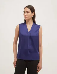 Satin V-Neck Pleat Detail Blouse Blue female
