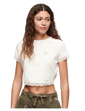 Haut à Manches Courtes 90s Lace Trim Off White XS