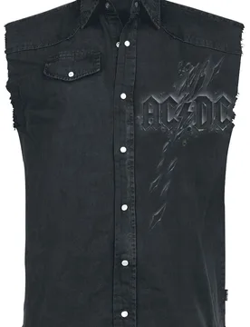 Kurzarmhemd - Back In Black Torn - M bis XXL - für Männer - Größe XXL - schwarz - Lizenziertes Merchandise! - Männer - male - AC/DC - FashionsVida