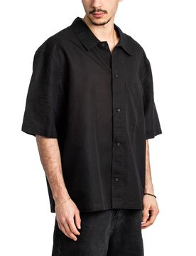 Linen Shortsleeve Shirt Black M Herren