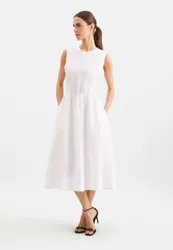 Ärmelloses Kleid aus 100% Leinen Weiß 34
