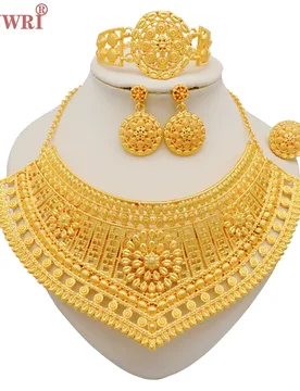 Dubai Gold Color Jewelry Set Wedding African Indian Ethiopian Bridal Sets Nigerian Necklace Bracelet Earring Ring Jewellery - Aliexpress - FashionsVida