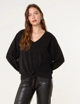 Tie Front Top - 18/20 / BLACK - female - Blue Vanilla - FashionsVida