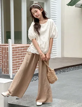Conjunto de camiseta de manga corta con cuello redondo tejida y pantalones largos para adolescentes, de verano - Shein - FashionsVida