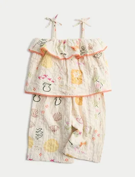 Piece Cotton Rich Printed Outfit (0-5 Yrs) Multi Female - M&S - FashionsVida