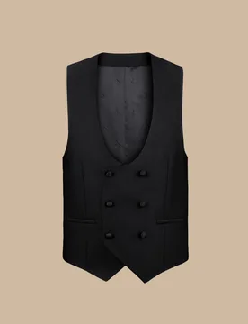 Pure Wool Double Breasted Tuxedo Waistcoat Black male - Charles Tyrwhitt - FashionsVida