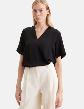 Blusenshirt mit V- Neck aus Satin Schwarz 40