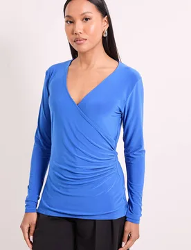 Women's Wrap Ruched Side Long Sleeve Jersey Top in Cobalt Size: 14 - Cobalt - Size: 14 - Debenhams - FashionsVida