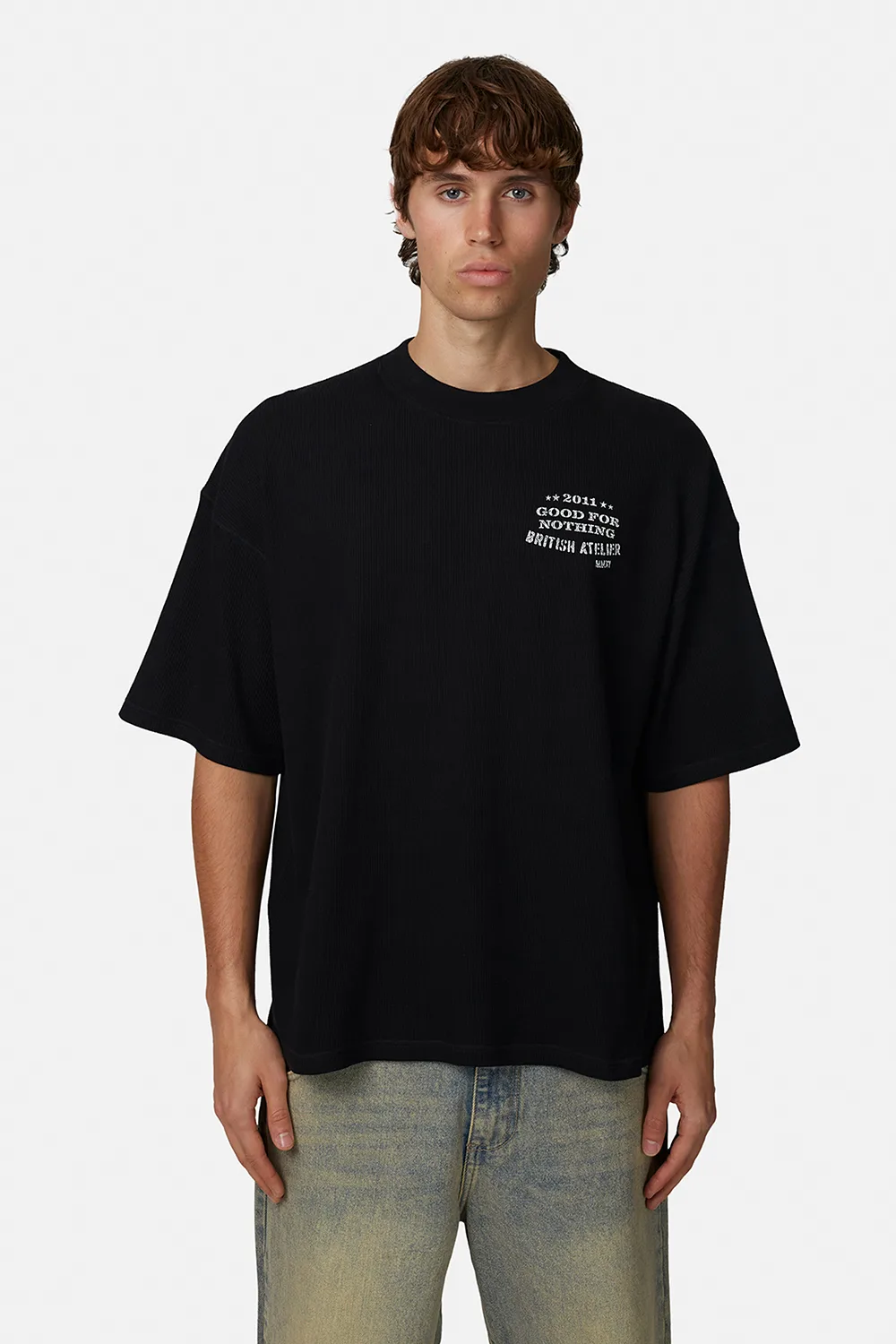 Mens Black Boxy Fit Graphic Tee - Size Medium - Good For Nothing - FashionsVida