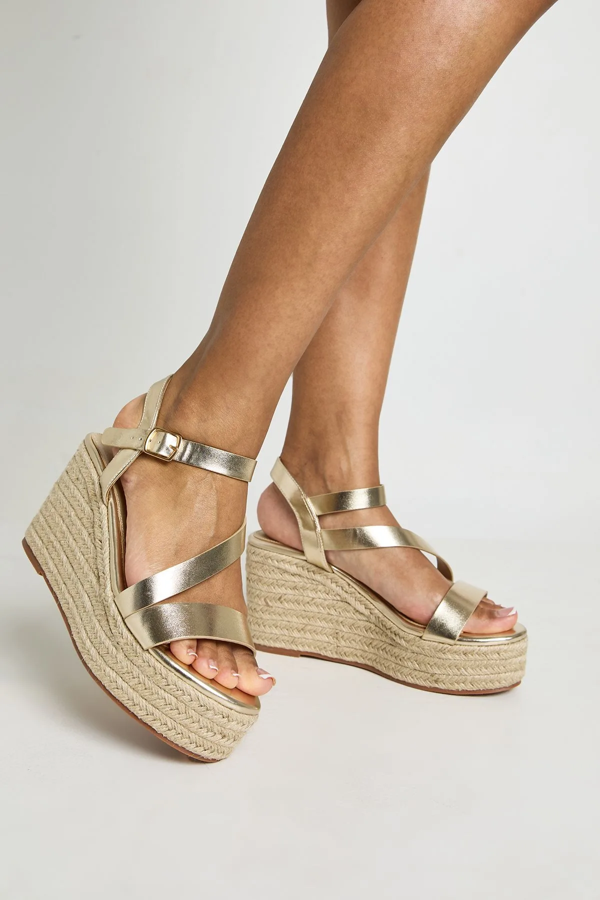 Womens Asymmetric Espadrille Wedges - Gold - Size Uk 3 - Boohoo - FashionsVida