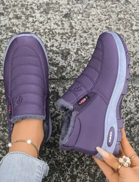Botas de tobillo casuales de invierno para mujer, de unicolor con suela gruesa de piel sintética, forro térmico cálido, puntera redonda y de fácil - Shein - FashionsVida