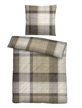 Feinbiber Bettwäsche Karo taupe, 135x200 cm + 80x80 cm